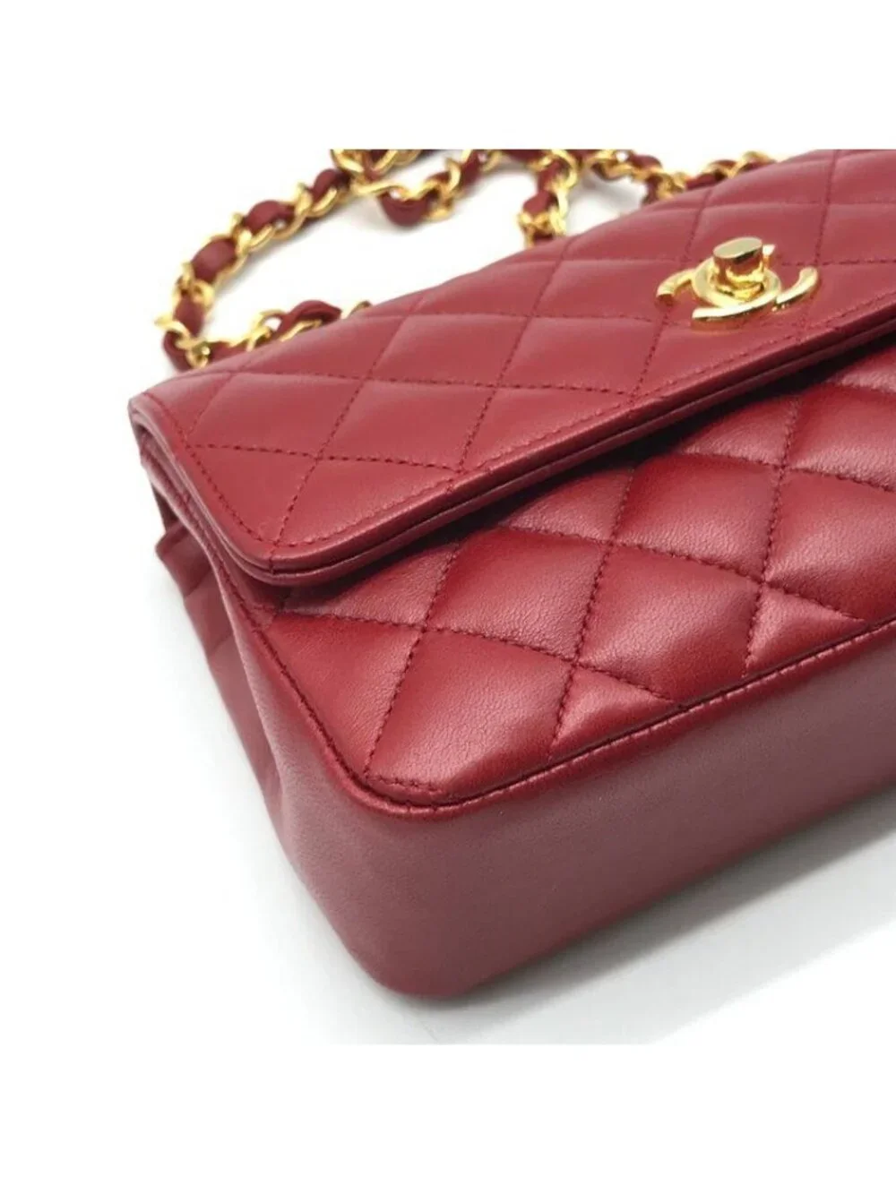 Chanel CC Logo Mini Quilted Turnlock Lambskin Chain Shoulder Bag
